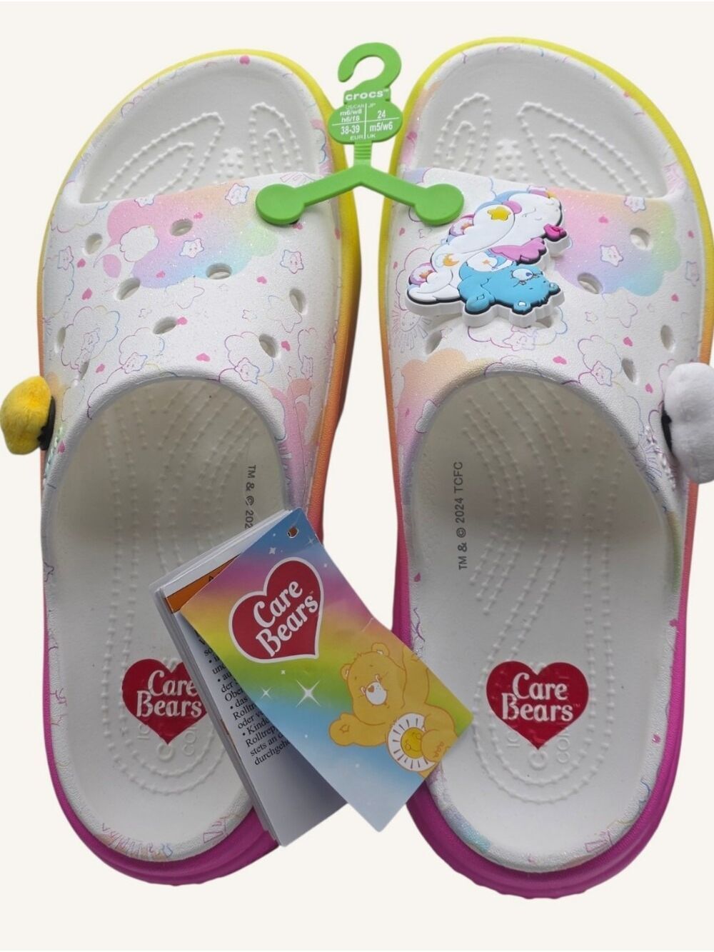 Crocs x Care Bears Stomp Slides W8 Rainbow Platform Jibbitz NWT - Picture 9 of 10